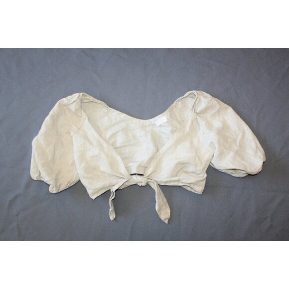 POSEE Mia 100% Linen Tie front women Top Size XS Plunge Puff Sleeve Lagenlook - Picture 6 of 9